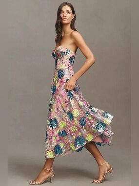 Dress The Population Carina Floral Midi Dress in Blush Multi XXL